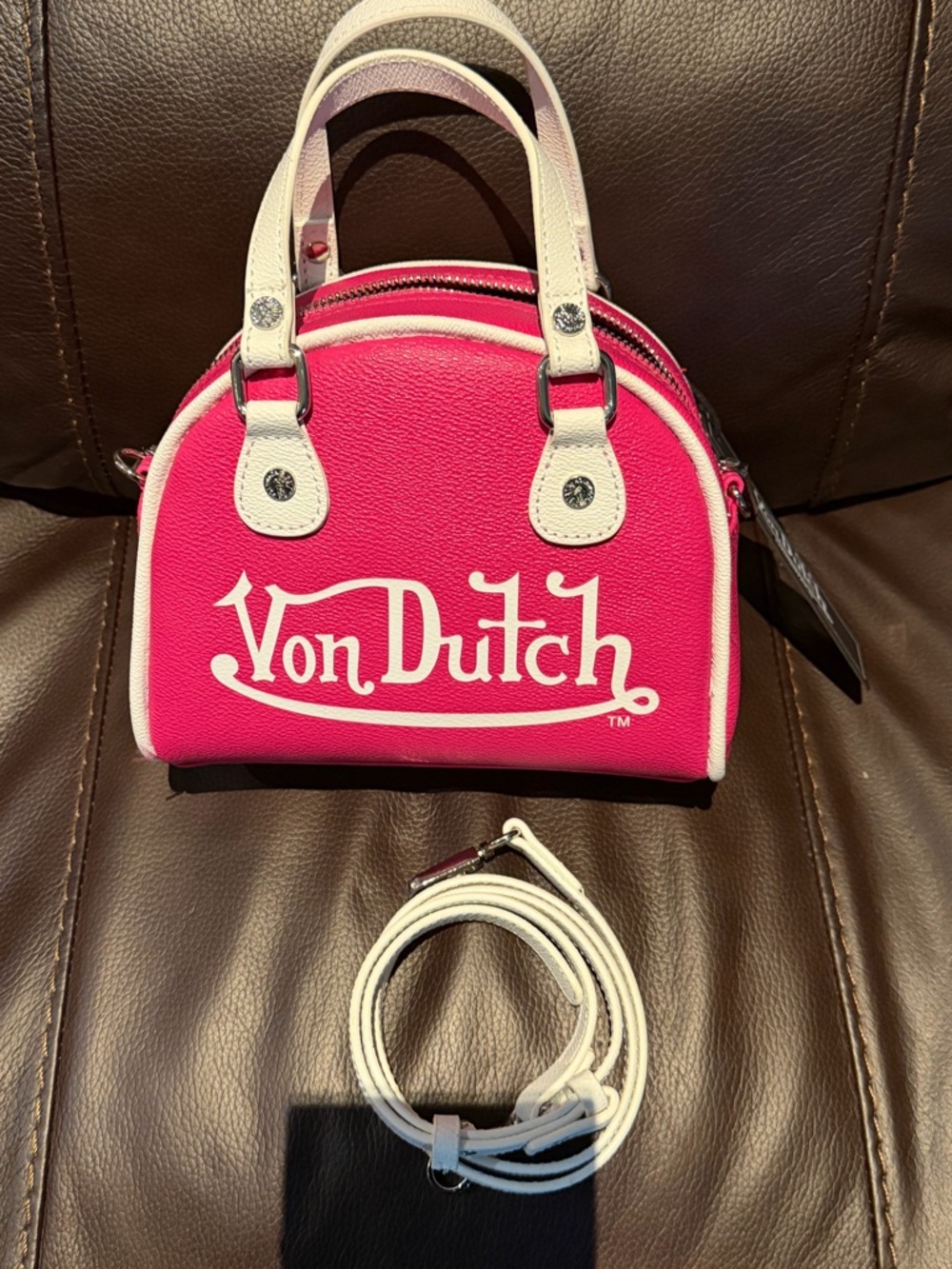 Von Dutch Hot Pink and White Mini Dome Satchel
